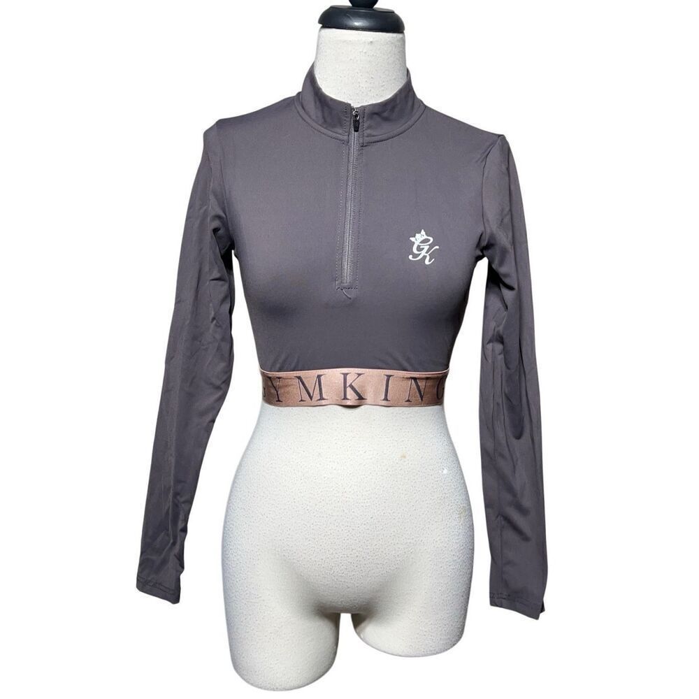 Gym King Grey & Pink Long Sleeve Women's Crop Top Size Small